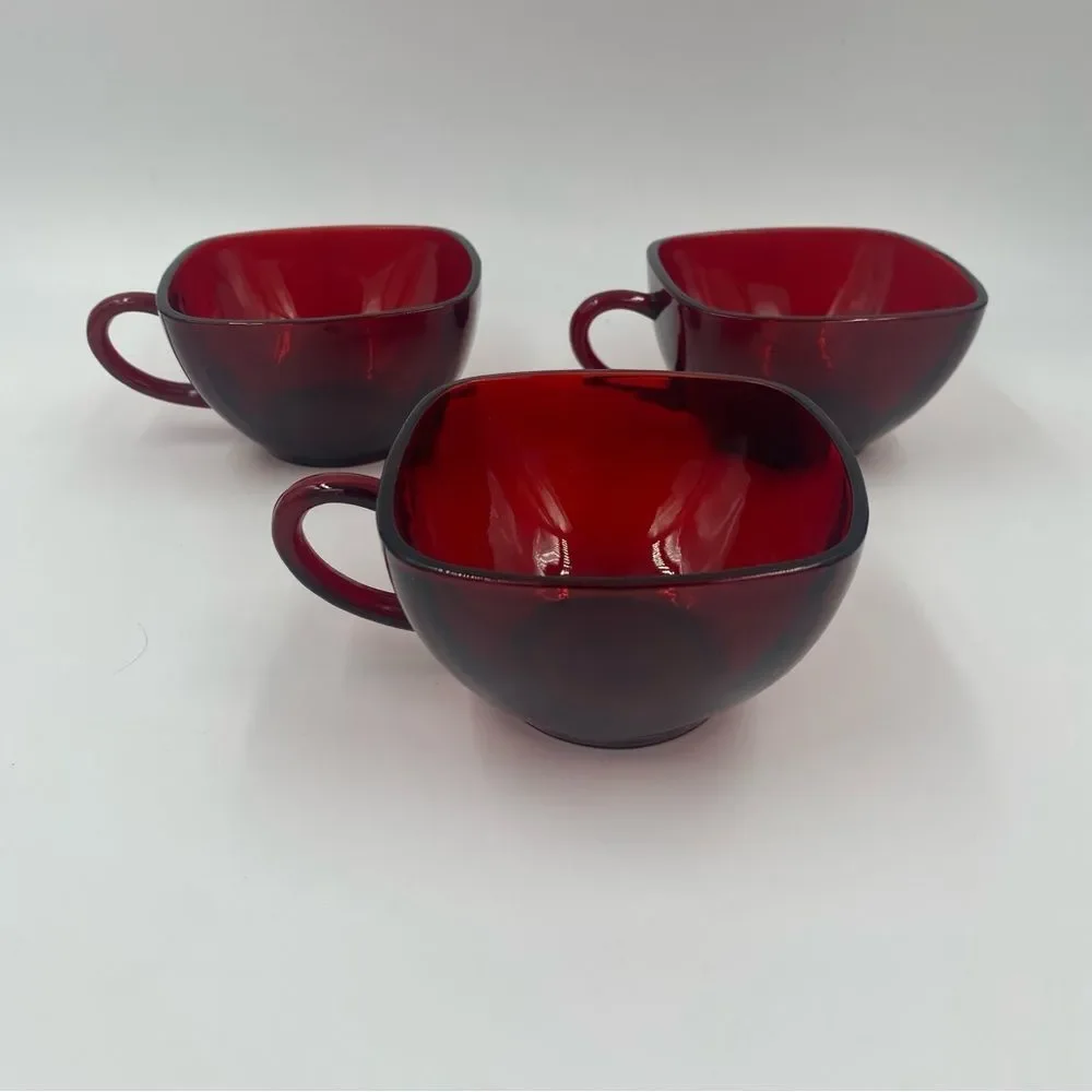Vintage Anchor Hocking Square Glass Teacup Set‎ of 3